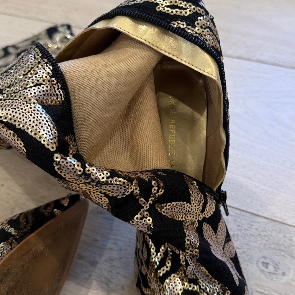 Shoe Republic LA Gold & Black Sequin Over-The-Knee Boots - Picture 10 of 11